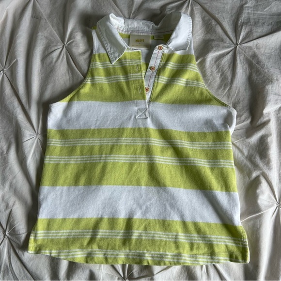 Maeve By Anthropologie Vintage Small Green and White Striped Polo Shirt - Picture 1 of 7